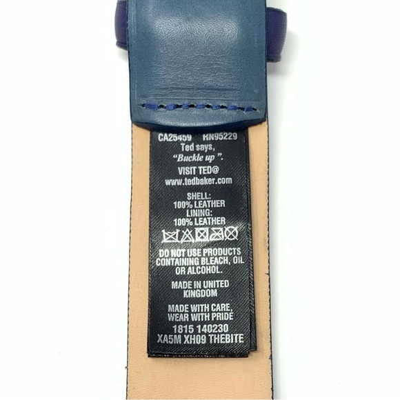 Ted Baker Leather Belt Size 32” Blue with Gold Hardware - Picture 6 of 9